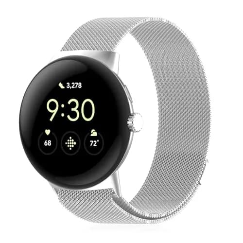 KONXISA Silver Stainless Steel Mesh Watch Band for Google Pixel Watch 5/4/3/2/1 41mm | Magnetic Closure thumbnail 1