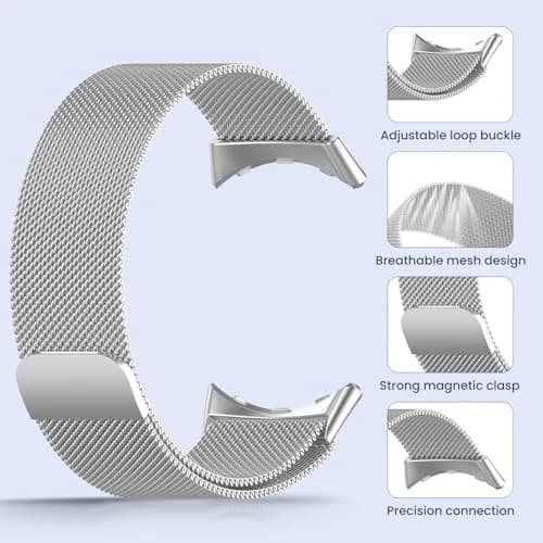 KONXISA Silver Stainless Steel Mesh Watch Band for Google Pixel Watch 5/4/3/2/1 41mm | Magnetic Closure thumbnail 3