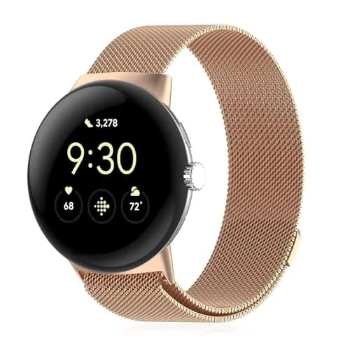 KONXISA Metal Mesh Watch Band for Google Pixel Watch 5/4/3 45mm, Rose Gold | Magnetic Closure, 22mm Width thumbnail 1