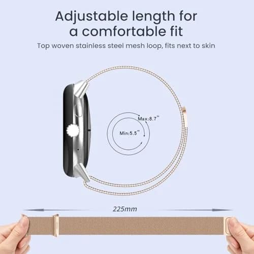 KONXISA Metal Mesh Watch Band for Google Pixel Watch 5/4/3 45mm, Rose Gold | Magnetic Closure, 22mm Width thumbnail 5