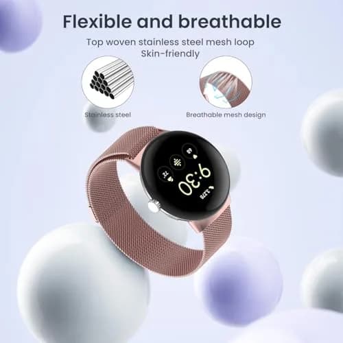 KONXISA Rose Pink Metal Sport Band for Google Pixel Watch 5/4/3 45mm | Magnetic Stainless Steel Mesh Strap thumbnail 2