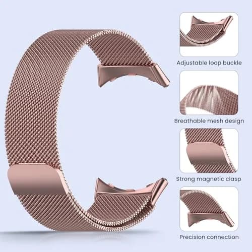 KONXISA Rose Pink Metal Sport Band for Google Pixel Watch 5/4/3 45mm | Magnetic Stainless Steel Mesh Strap thumbnail 3