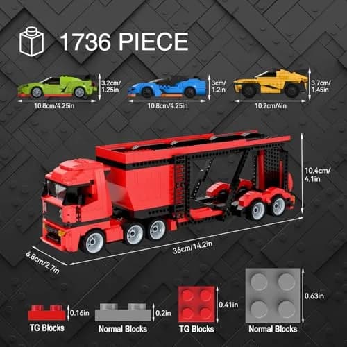 TG BLOCKS Micro Brick Car Transporter with 3 Sports Cars Building Set | 1736 PCS | Educational STEM Toy for Kids 3-12 thumbnail 2