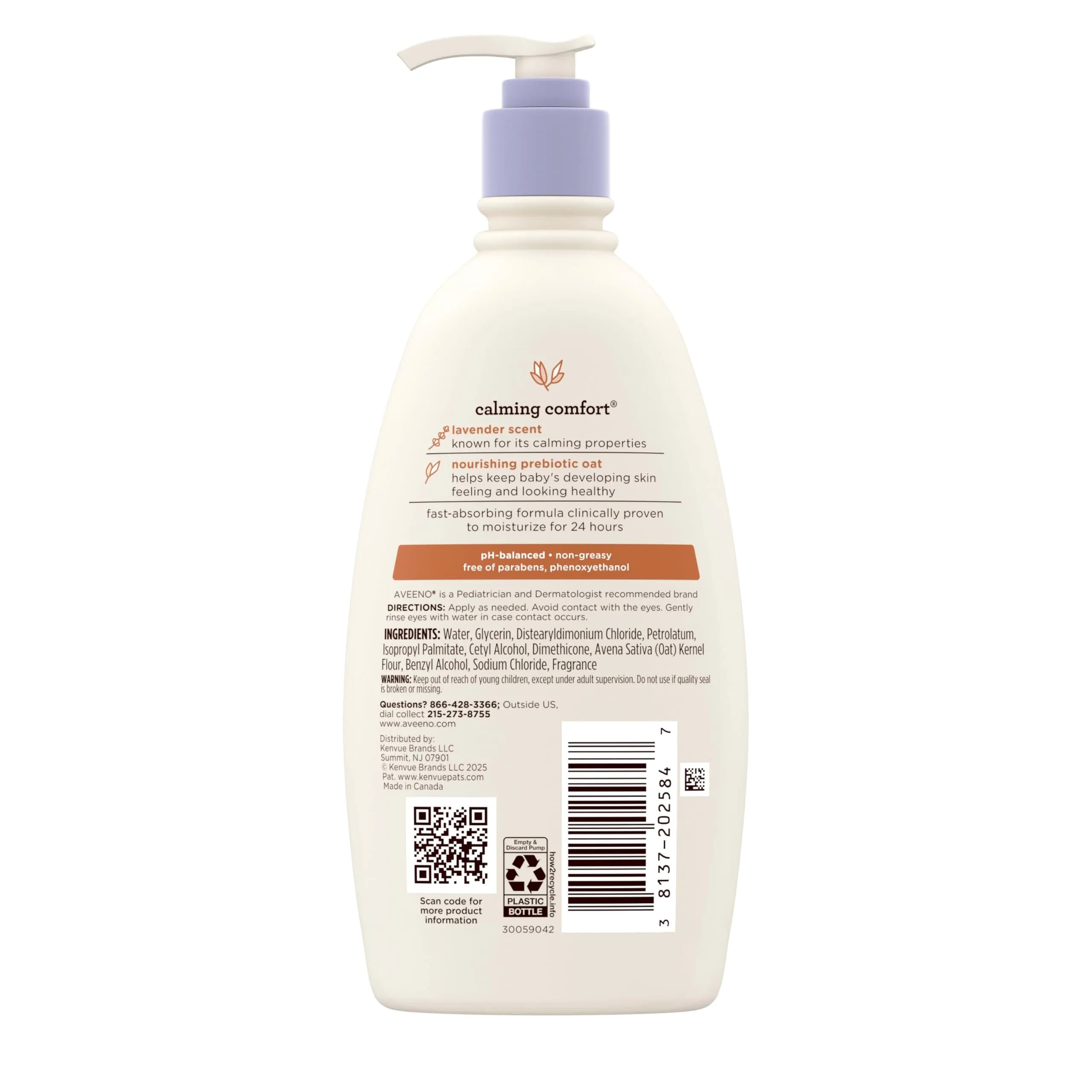 Aveeno Baby Calming Comfort Moisturizing Body Lotion with Lavender & Vanilla, 355ml (12 fl. oz) | Gentle, Non-Greasy, 24-Hour Hydration - view 6