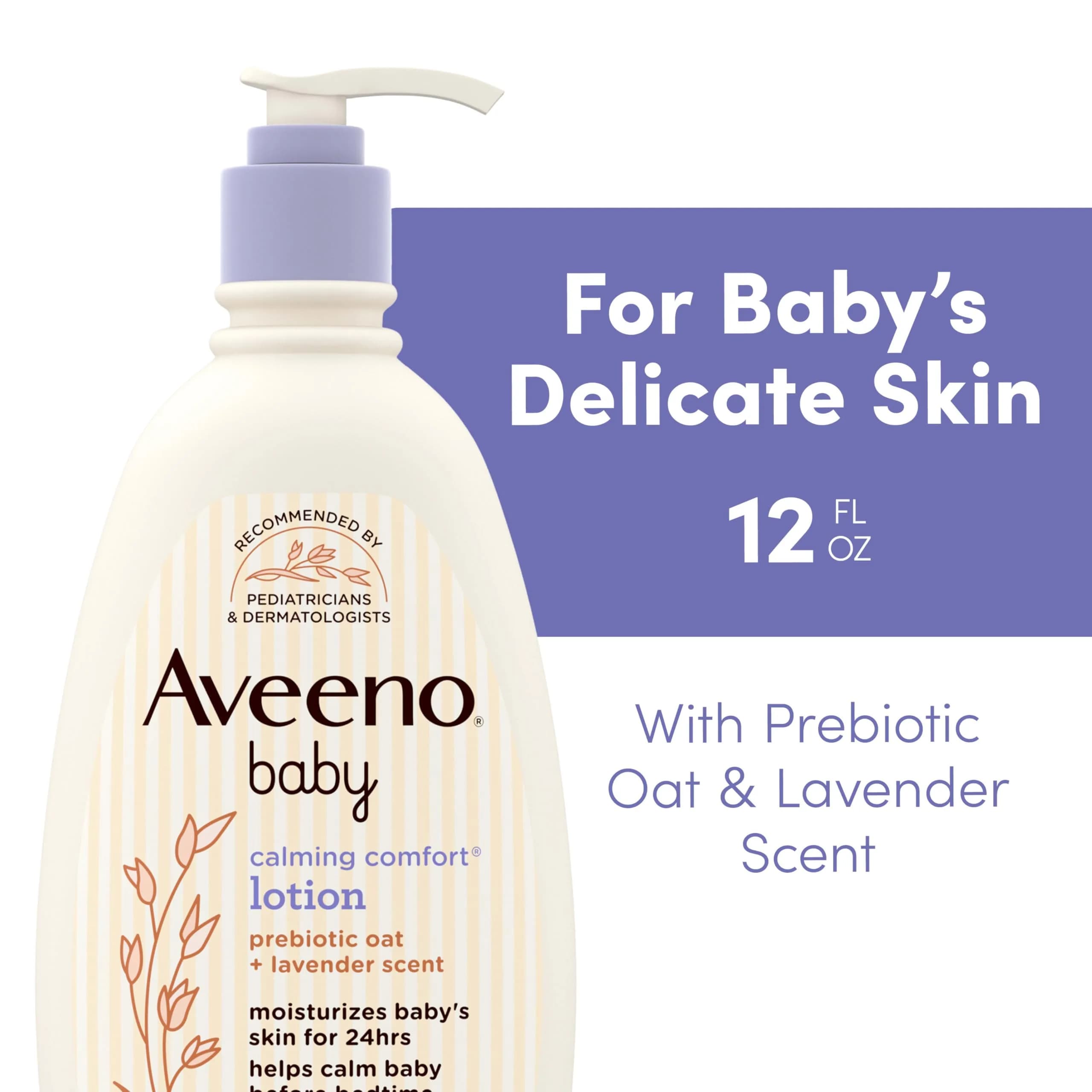 Aveeno Baby Calming Comfort Moisturizing Body Lotion with Lavender & Vanilla, 355ml (12 fl. oz) | Gentle, Non-Greasy, 24-Hour Hydration - view 2