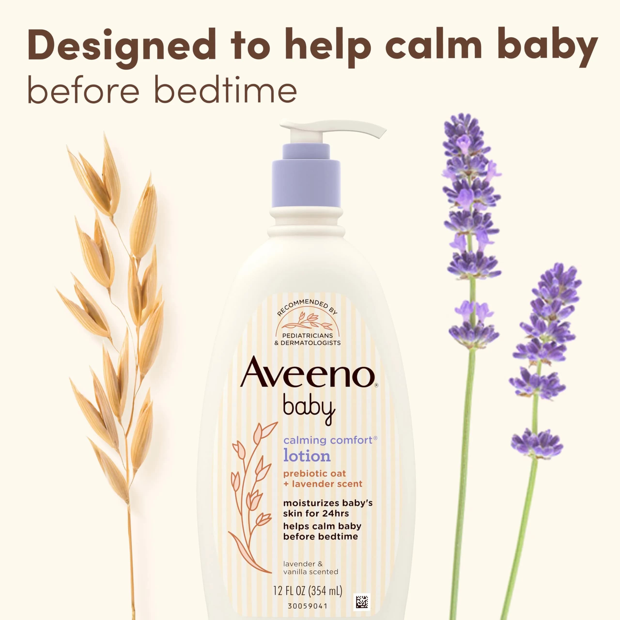 Aveeno Baby Calming Comfort Moisturizing Body Lotion with Lavender & Vanilla, 355ml (12 fl. oz) | Gentle, Non-Greasy, 24-Hour Hydration - view 3