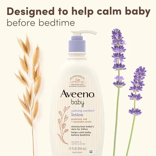 Aveeno Baby Calming Comfort Moisturizing Body Lotion with Lavender & Vanilla, 355ml (12 fl. oz) | Gentle, Non-Greasy, 24-Hour Hydration thumbnail 3