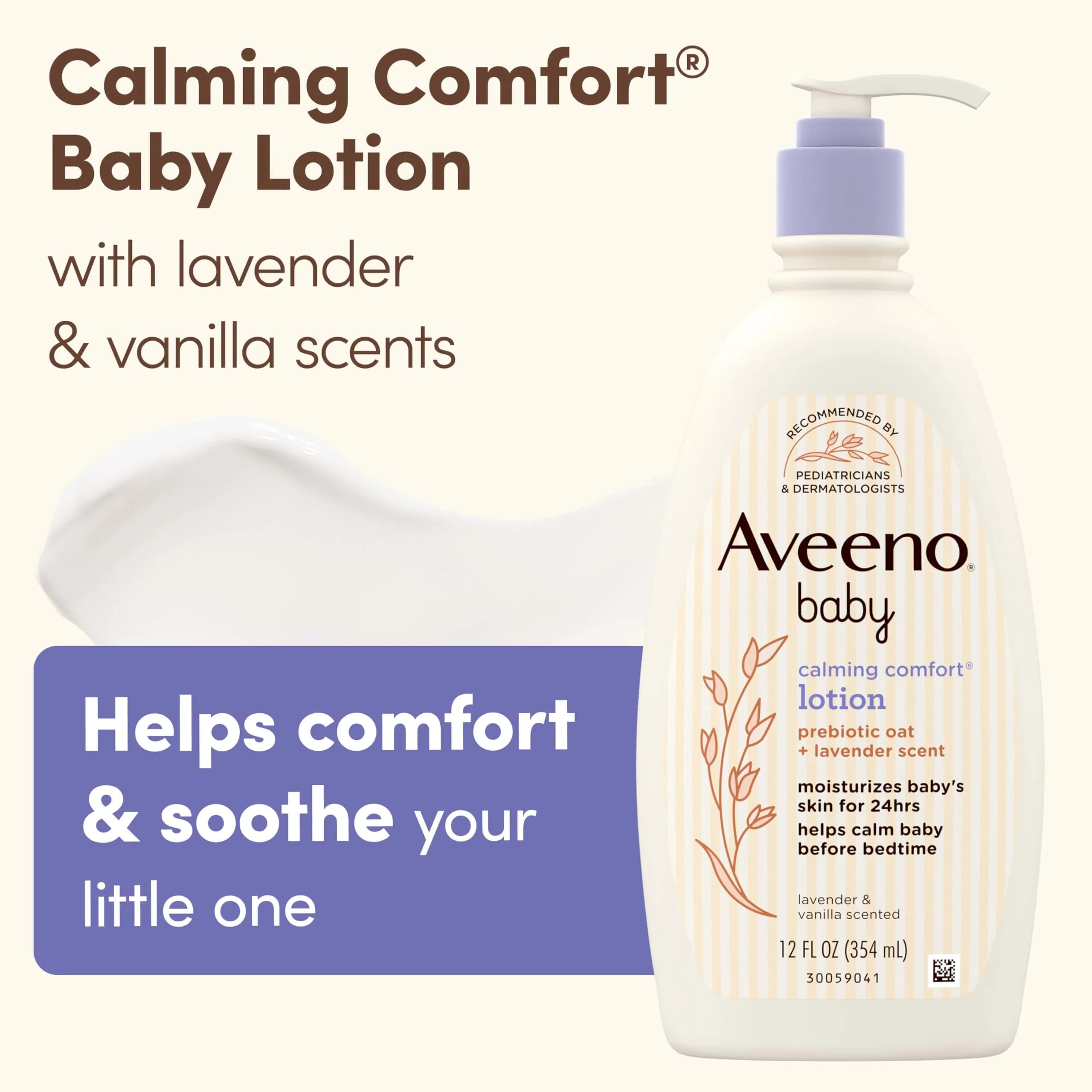 Aveeno Baby Calming Comfort Moisturizing Body Lotion with Lavender & Vanilla, 355ml (12 fl. oz) | Gentle, Non-Greasy, 24-Hour Hydration - view 4