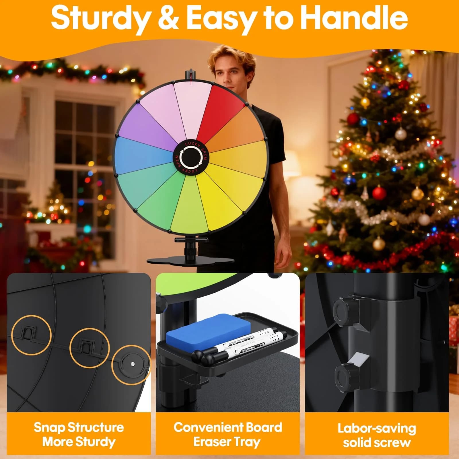 ORWOD 24-inch Tabletop Spinning Prize Wheel with Heavy-Duty Metal Stand | 12 Dry Erase Prize Slots thumbnail 4