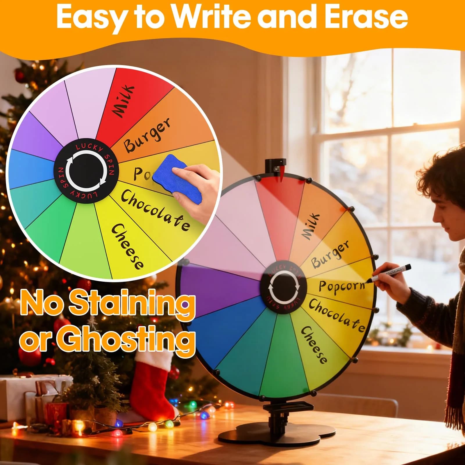 ORWOD 24-inch Tabletop Spinning Prize Wheel with Heavy-Duty Metal Stand | 12 Dry Erase Prize Slots thumbnail 5