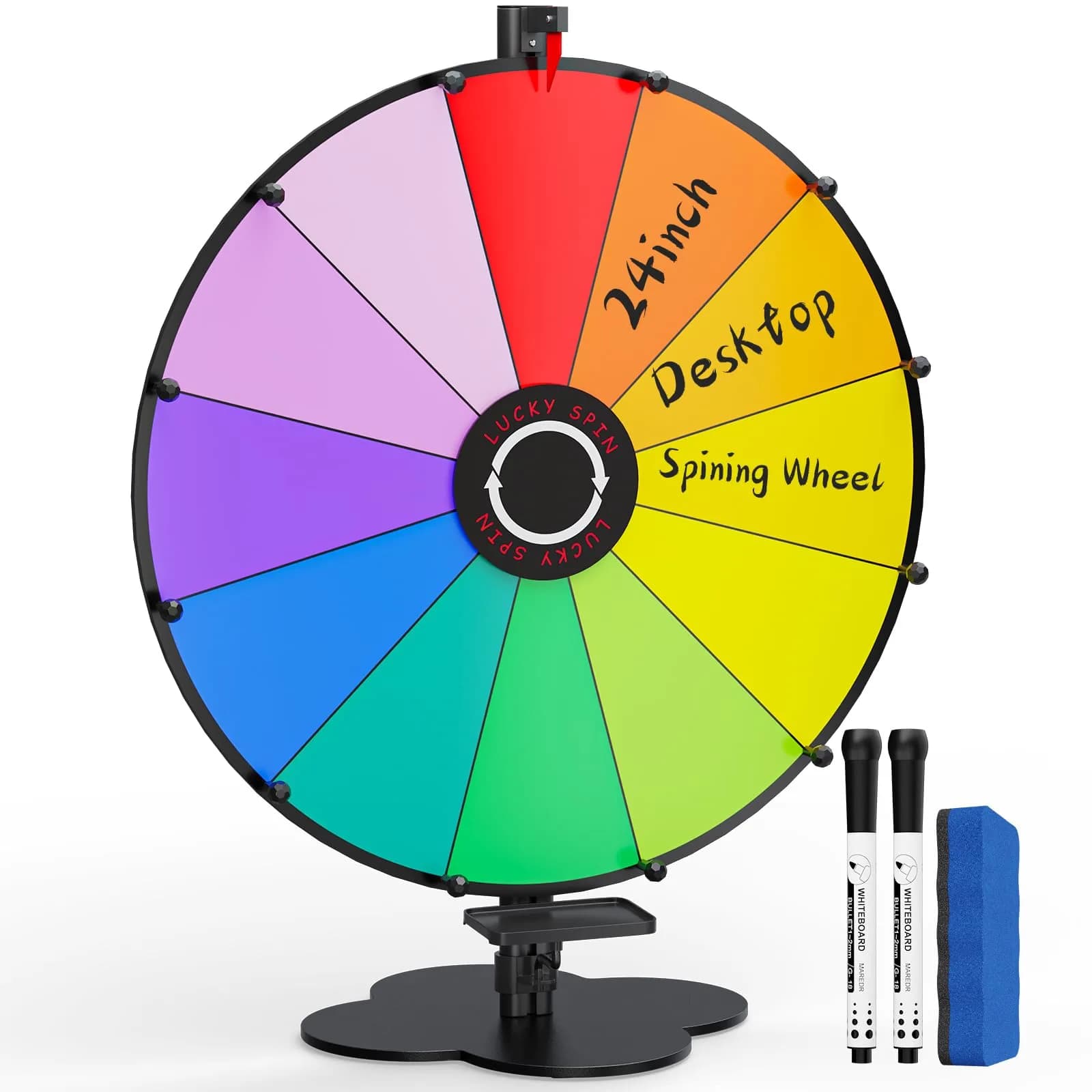 ORWOD 16 inch Prize Wheel Game with Stand, 12 Dry Erase Slots | Adjustable Height 36-64 Inches — 24 inch Tabletop