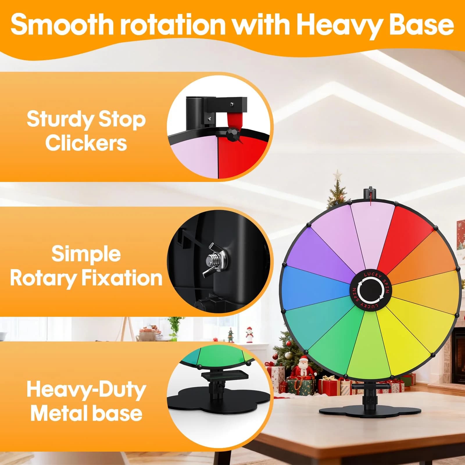 ORWOD 24-inch Tabletop Spinning Prize Wheel with Heavy-Duty Metal Stand | 12 Dry Erase Prize Slots thumbnail 3