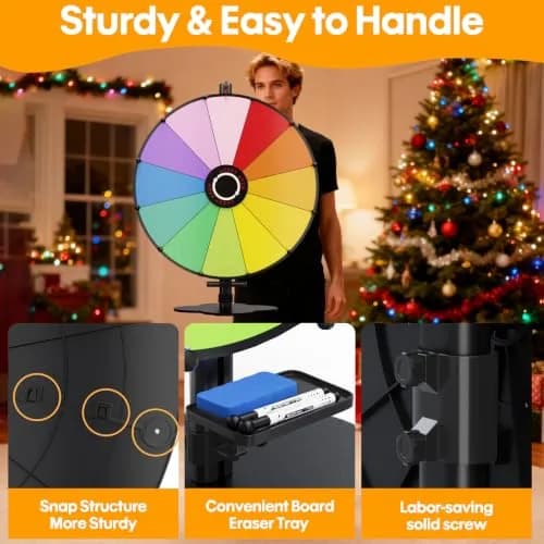 ORWOD 24-inch Tabletop Spinning Prize Wheel with Heavy-Duty Metal Stand | 12 Dry Erase Prize Slots thumbnail 4