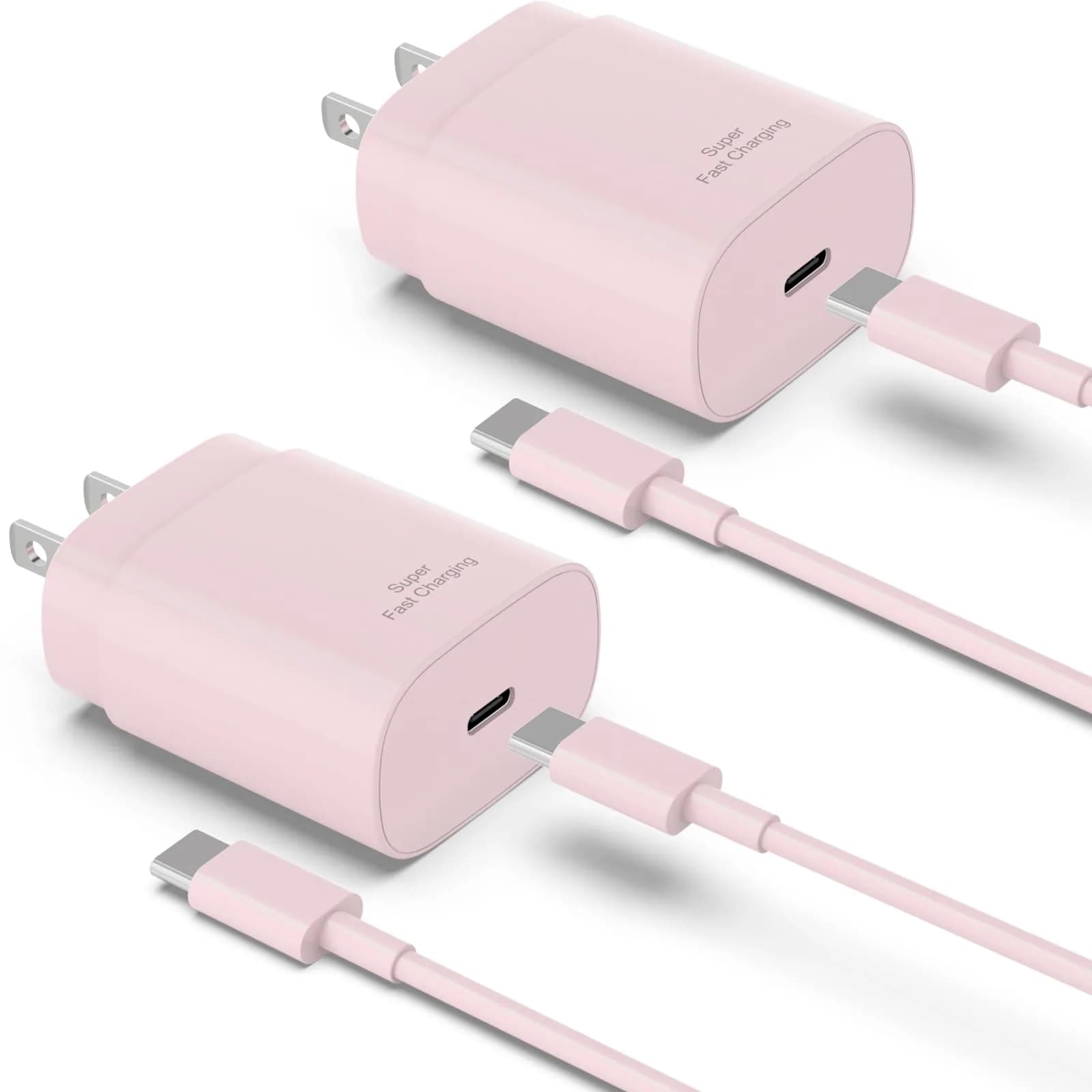 Qntry Type C Charger Fast Charging 25W | 2 Pack with 6FT Cable for Samsung, Pixel, iPhone — Light Pink