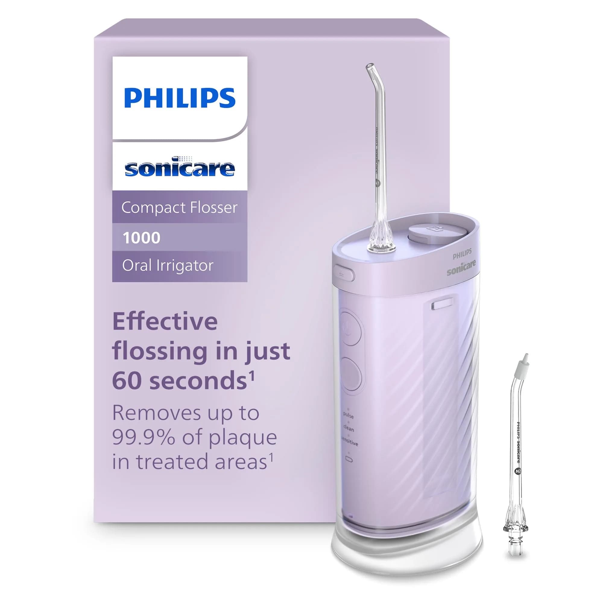 Philips Sonicare Compact Flosser 1000 200ml | Portable Water Flosser with 3 Modes — Purple