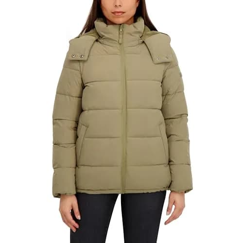 HFX Women's Stretch Removable Hood Puffer Jacket, Moss Green, Large | Water-Resistant, Recycled Insulation thumbnail 1