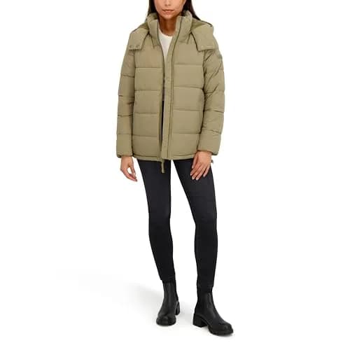 HFX Women's Stretch Removable Hood Puffer Jacket, Moss Green, Large | Water-Resistant, Recycled Insulation thumbnail 4