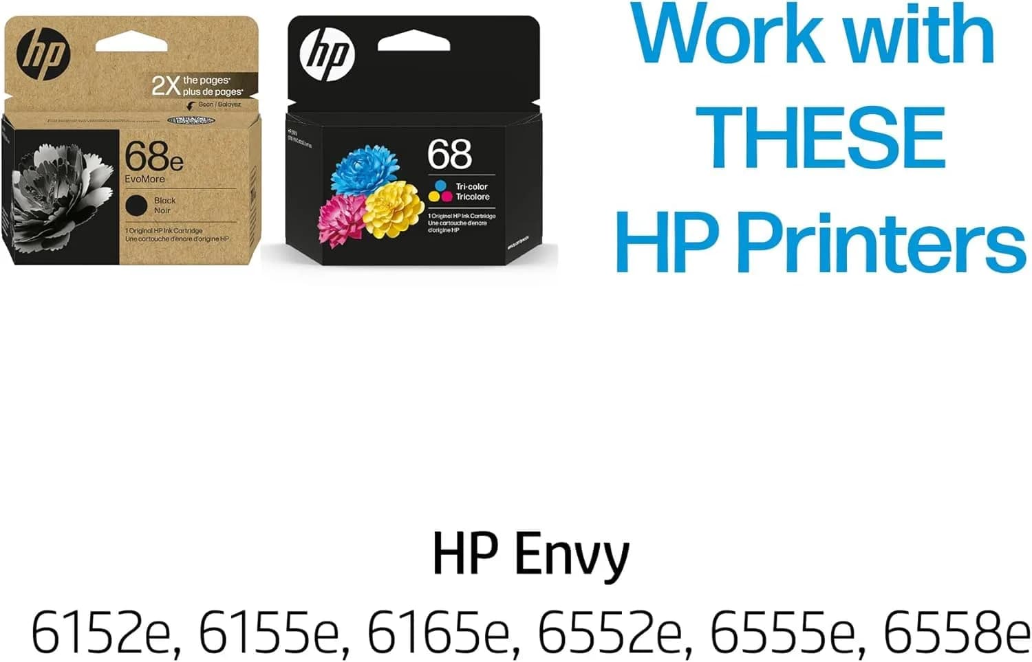 HP Original 68e EvoMore High Yield Black / 68 Tri-Color Ink Cartridges (2-Pack) | Up to 320 Black, 120 Color Pages - view 2