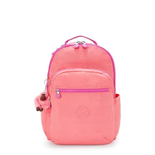 Kipling Seoul Small Laptop Backpack 31L (1.1 cu ft) | Water-Repellent, Padded Straps — Pink Burst