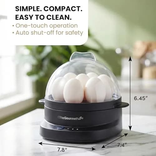 Elite Gourmet 7-Egg Electric Egg Cooker | Voice Alerts & Auto Shut-Off for Perfect Boiled Eggs thumbnail 5