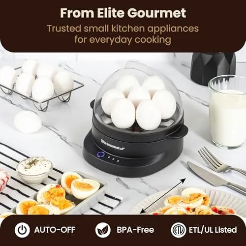Elite Gourmet 7-Egg Electric Egg Cooker | Voice Alerts & Auto Shut-Off for Perfect Boiled Eggs thumbnail 6