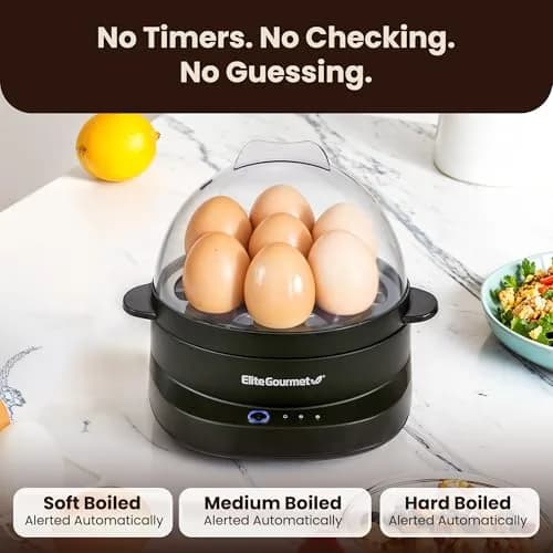 Elite Gourmet 7-Egg Electric Egg Cooker | Voice Alerts & Auto Shut-Off for Perfect Boiled Eggs thumbnail 3