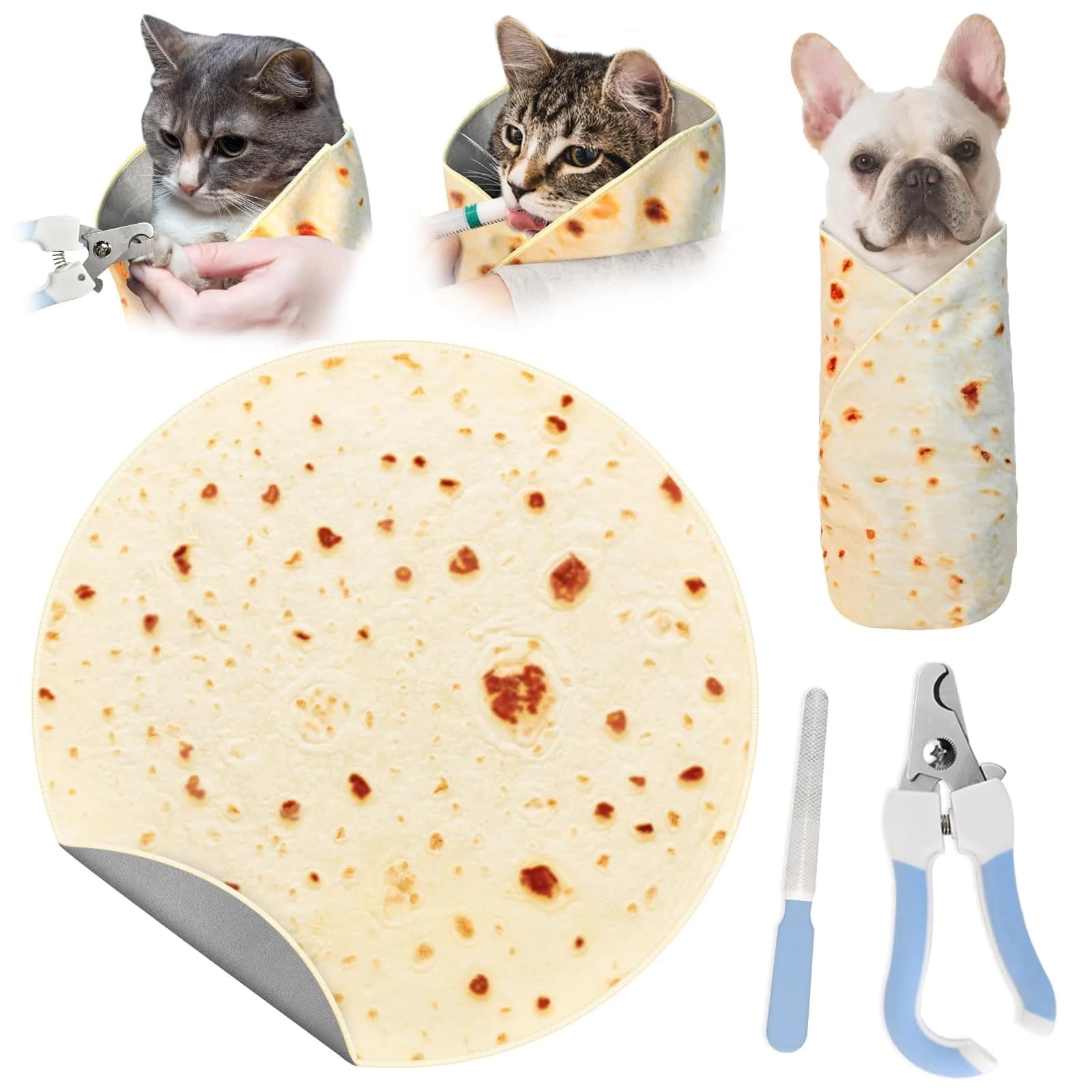 MASHDE 31.5" Tortilla Shape Blanket Cat Grooming Wrap for Cutting Nails | Soft Microfibre Restraint & Grooming Kit