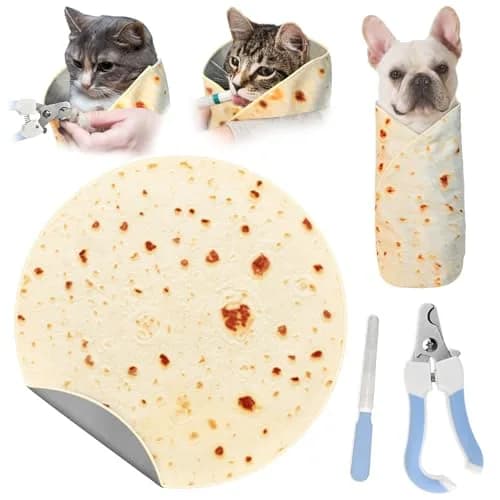 MASHDE 31.5" Tortilla Shape Blanket Cat Grooming Wrap for Cutting Nails | Soft Microfibre Restraint & Grooming Kit thumbnail 1