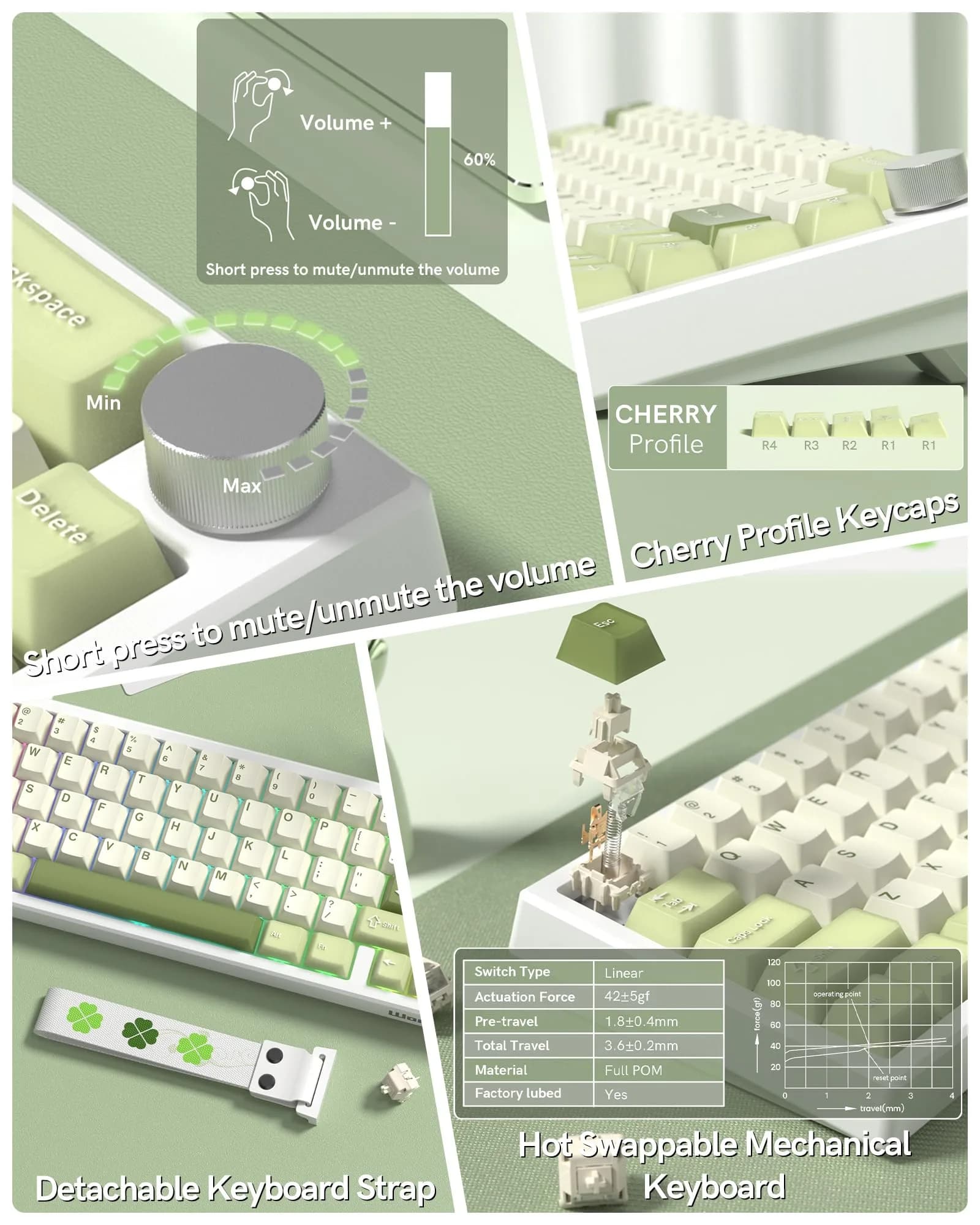 Womier WK61 V2 Mechanical Gaming Keyboard - 61 Keys Hot-Swappable Linear Red Switch, V-Green - view 4