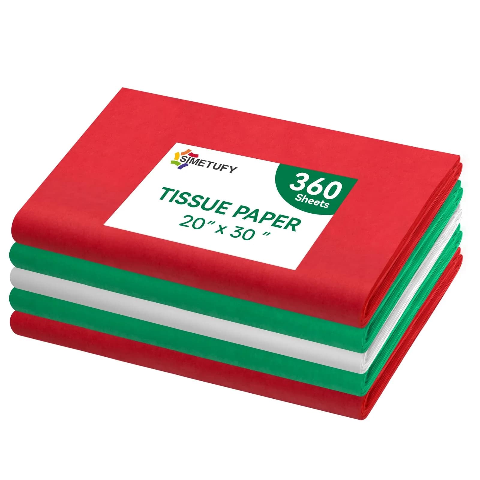 Simetufy Christmas Tissue Paper for Gift Bags 360 Sheets (20 x 30 Inches) | Red, Green, White Bulk Pack — red,green,white