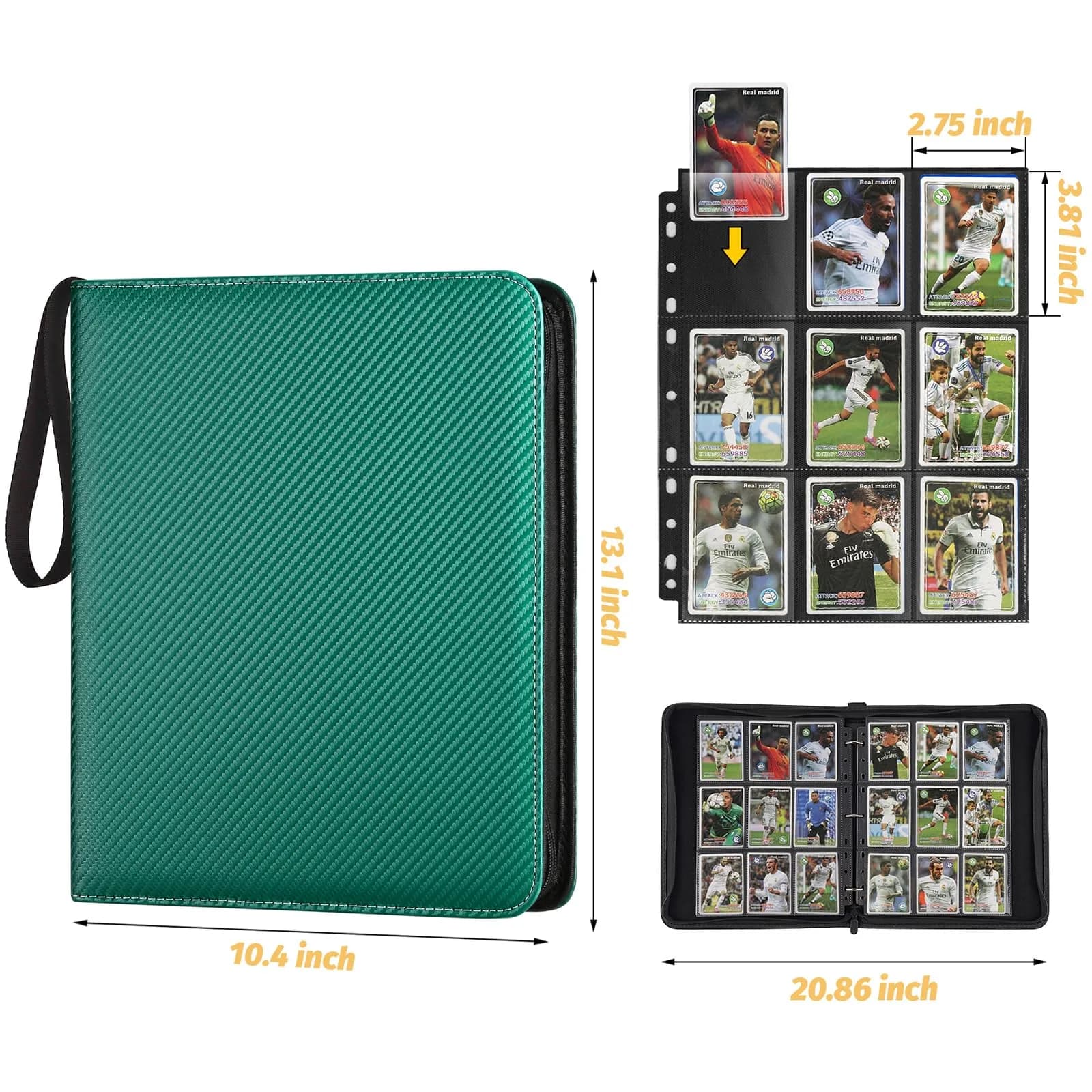 GERMUN 3 Ring 9 Pocket Zipper Card Binder for 720 Cards | Archival-Safe PU Leather - view 3