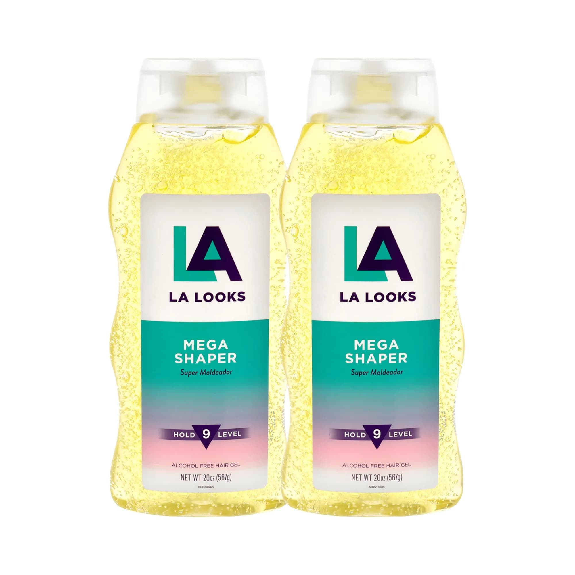 L.A. Looks Mega Shaper Hair Gel - Mega Level 9 Hold - Alcohol-Free, Non-Sticky, 2 x 20 oz | Lasts All Day, Frizz Control