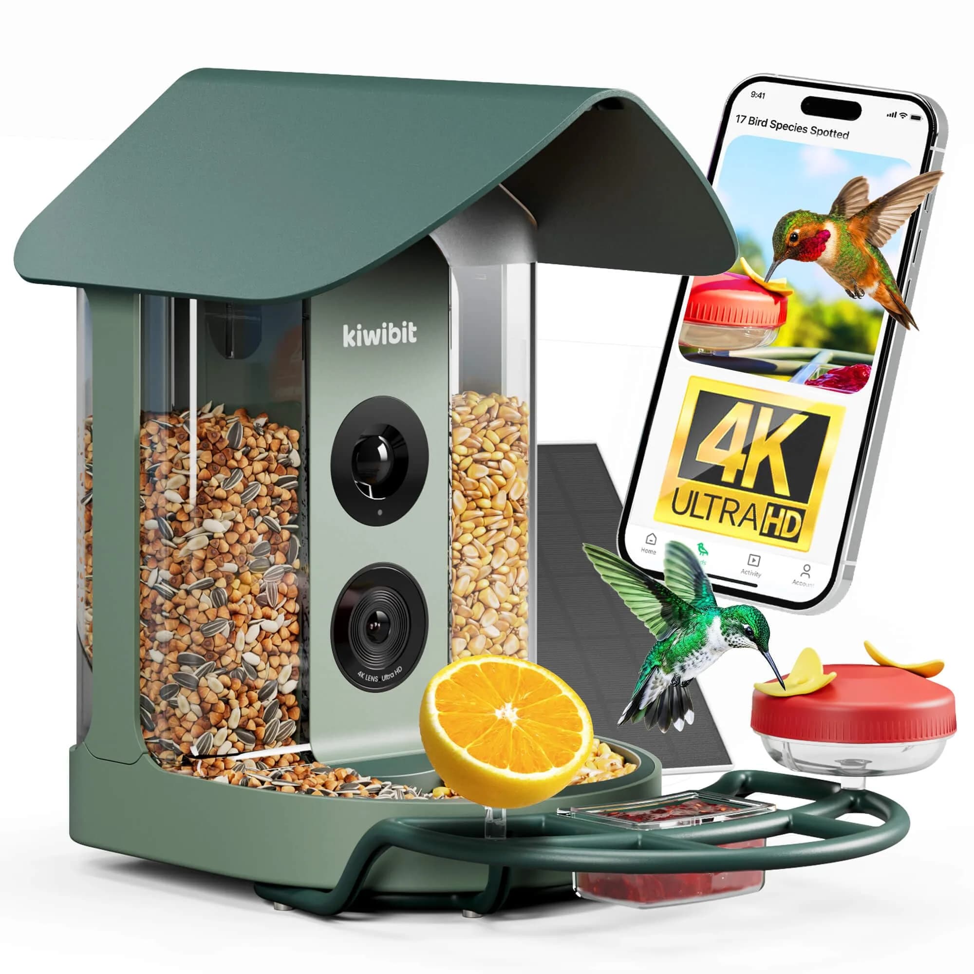Kiwibit Bird Feeder with 4K Camera | Smart Wildlife Birdwatching Kit, IP65 Waterproof, Solar Powered, 512GB Storage, 4K Ultra HD