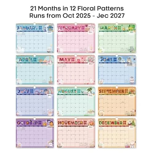 Taja Vivid Festival Wall Calendar 2025-2027 (14.7" x 11.5") | Vibrant Floral Patterns & Gilt Accents thumbnail 7