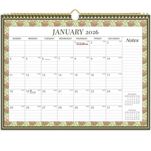 Taja Floral Borders Wall Calendar 2026-2027 (11.5" x 14.7" | 18-Month Planning) - main product image