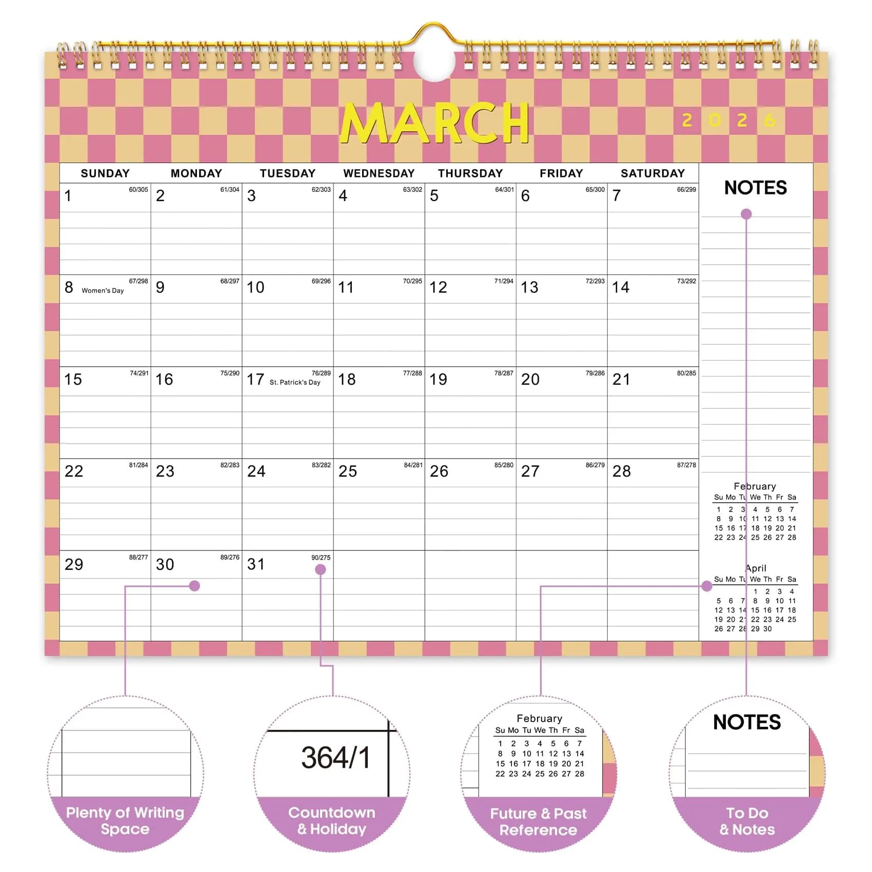 Taja Checkered Wall Calendar 2026-2027 (11.5" x 14.8") | Premium Quality Planning Boards - view 2