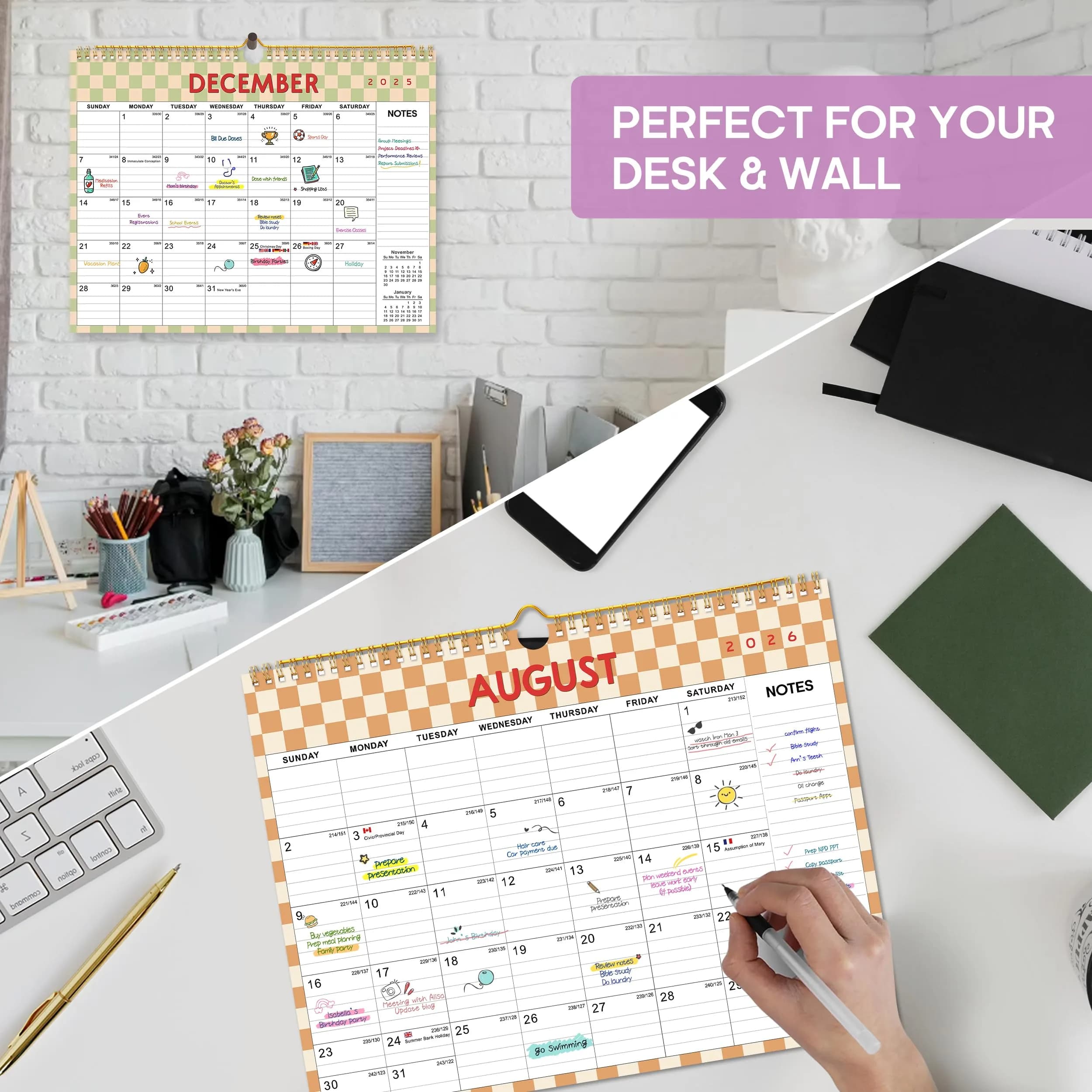 Taja Checkered Wall Calendar 2026-2027 (11.5" x 14.8") | Premium Quality Planning Boards - view 6
