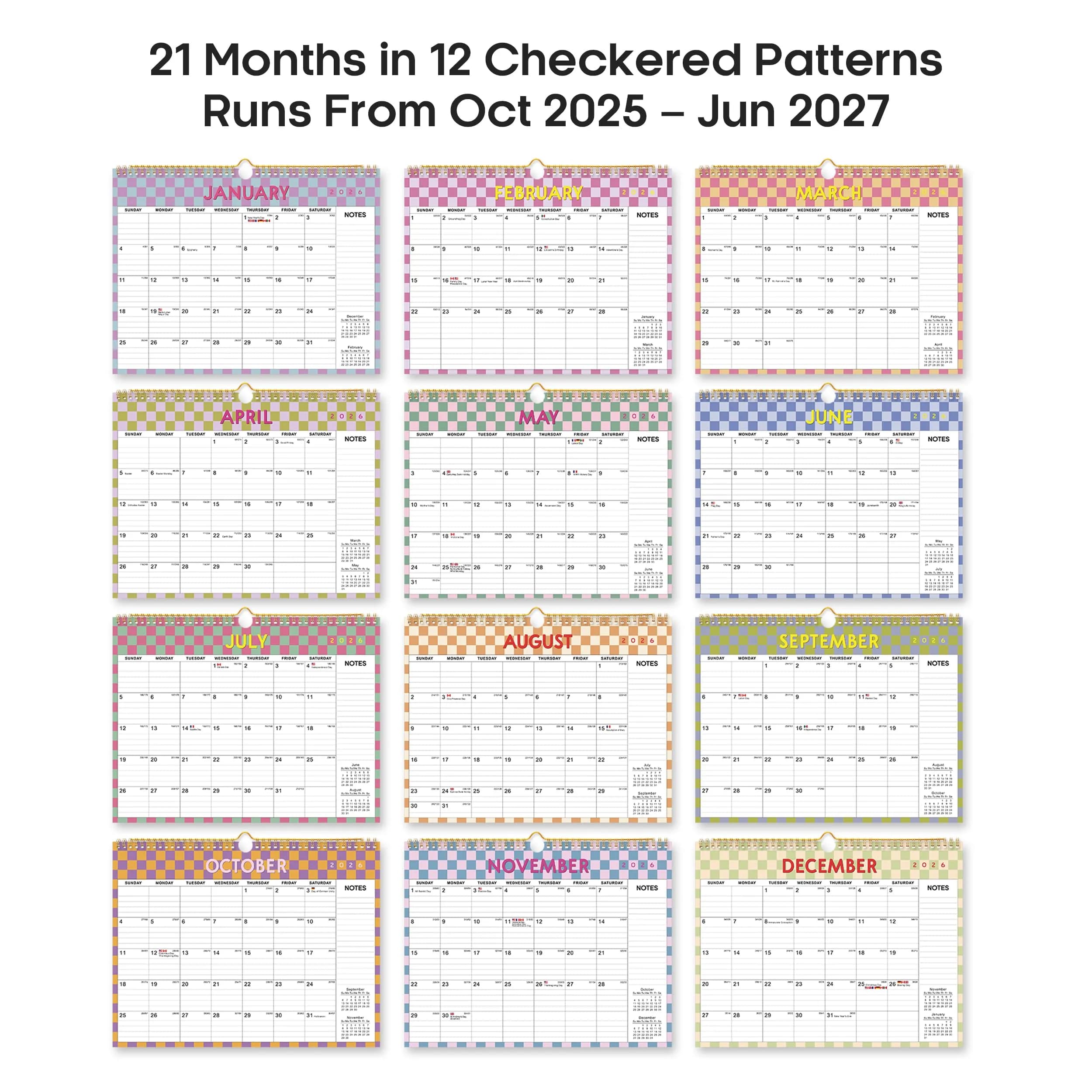 Taja Checkered Wall Calendar 2026-2027 (11.5" x 14.8") | Premium Quality Planning Boards - view 7