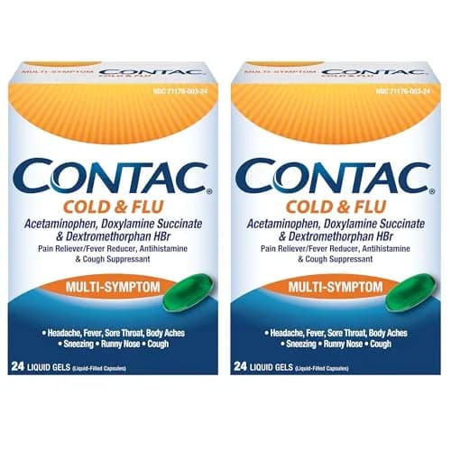 Contac Cold & Flu Multi-Symptom Liquid Gels 24 Count (Pack of 2) | Fast Relief for Adults & Kids 12+ thumbnail 1