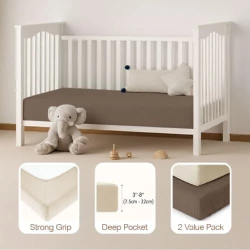 Mère & Moi 2 Pack Cotton Muslin Crib Sheets 28x52 | Breathable, Soft & Snug Fit thumbnail 4