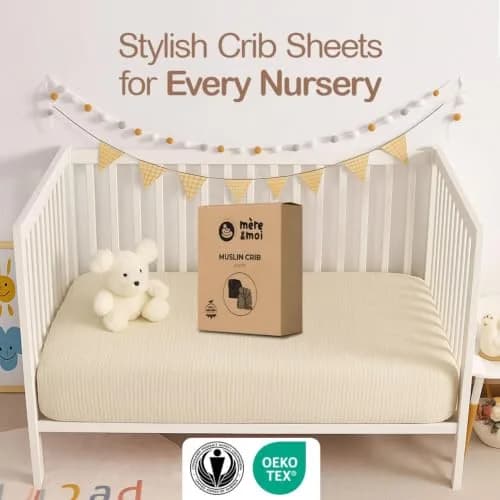 Mère & Moi 2 Pack Cotton Muslin Crib Sheets 28x52 | Breathable, Soft & Snug Fit thumbnail 9