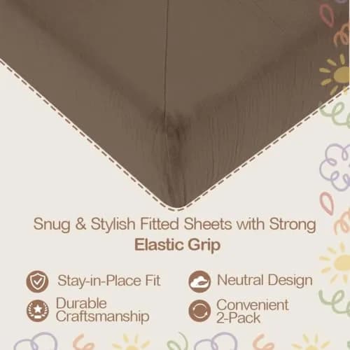 Mère & Moi 2 Pack Cotton Muslin Crib Sheets 28x52 | Breathable, Soft & Snug Fit thumbnail 3