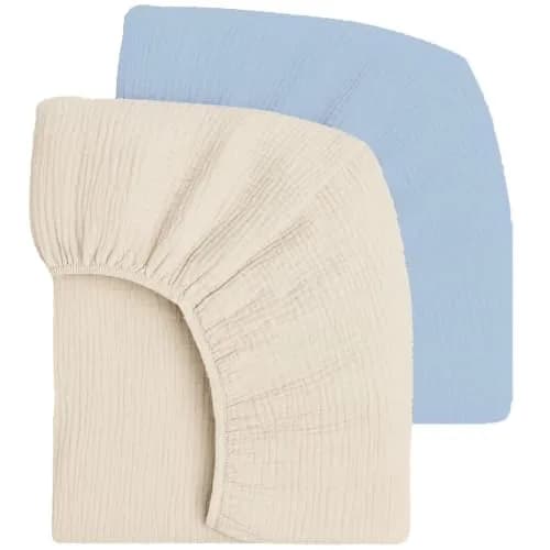 Mère & Moi 2 Pack Muslin Fitted Crib Sheets 28x52 | Breathable Cotton Bedding thumbnail 1