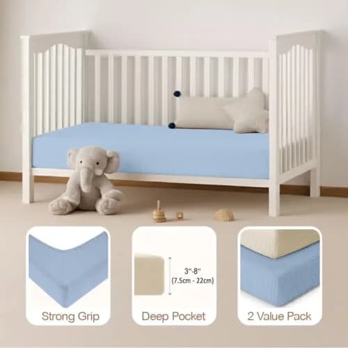 Mère & Moi 2 Pack Muslin Fitted Crib Sheets 28x52 | Breathable Cotton Bedding thumbnail 4