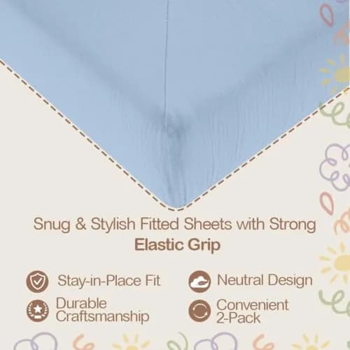 Mère & Moi 2 Pack Muslin Fitted Crib Sheets 28x52 | Breathable Cotton Bedding thumbnail 3