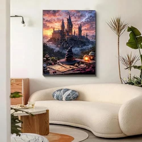 Fairyland JinWenn Magic Castle Paint by Numbers Kit for Adults Framed Canvas 29cm (11.63in) x 19cm (7.63in) | Easy Beginner Art Craft thumbnail 2