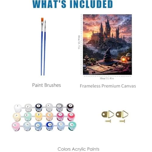 Fairyland JinWenn Magic Castle Paint by Numbers Kit for Adults Framed Canvas 29cm (11.63in) x 19cm (7.63in) | Easy Beginner Art Craft thumbnail 3