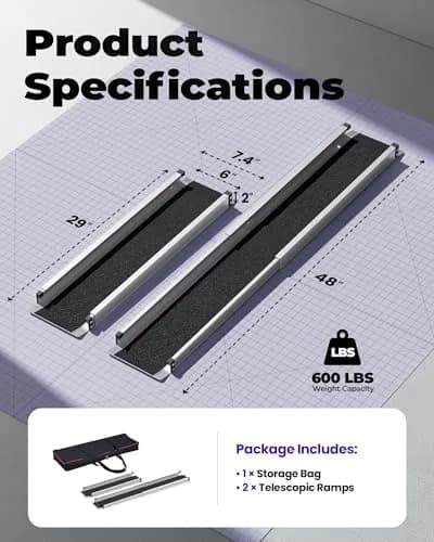 KOLOTOOL 4FT Telescoping Aluminum Wheelchair Ramp | Supports 600 lbs, Portable & Anti-Slip thumbnail 4