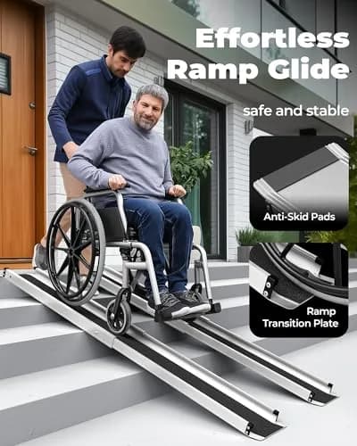 KOLOTOOL 4FT Telescoping Aluminum Wheelchair Ramp | Supports 600 lbs, Portable & Anti-Slip thumbnail 2