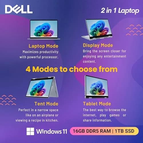 Dell 14 Plus 2-in-1 AI Ready Laptop, 14" 2K Touchscreen, Core Ultra 7 256V(>i9-12900K), Copilot+ PC, Backlit Keyboard, WiFi 7, Thunderbolt 4, Windows 11 Home, Ice Blue, 16GB DDR5, 1TB SSD thumbnail 5